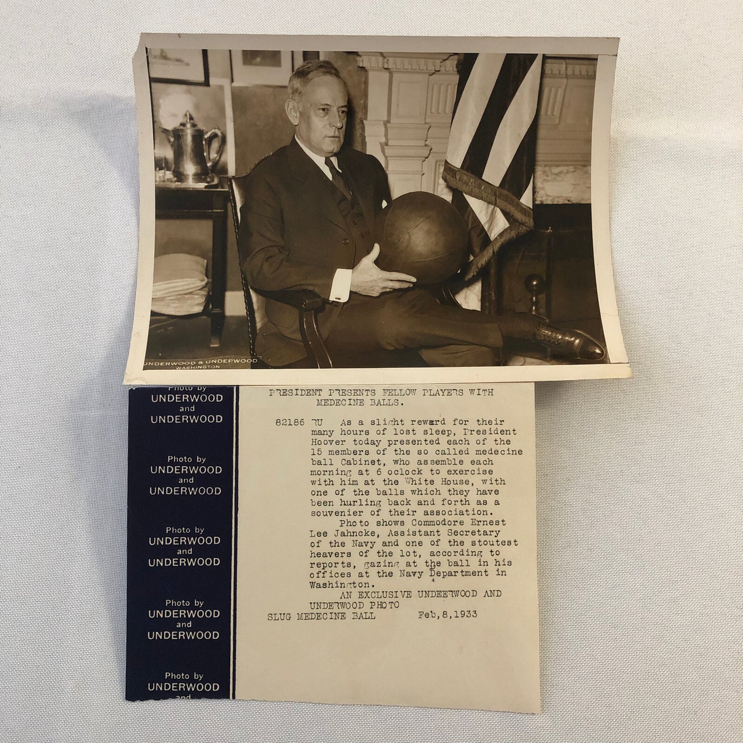 Press Photo Photograph President Hoover Gifts Medecine Balls to Cabinet 1933