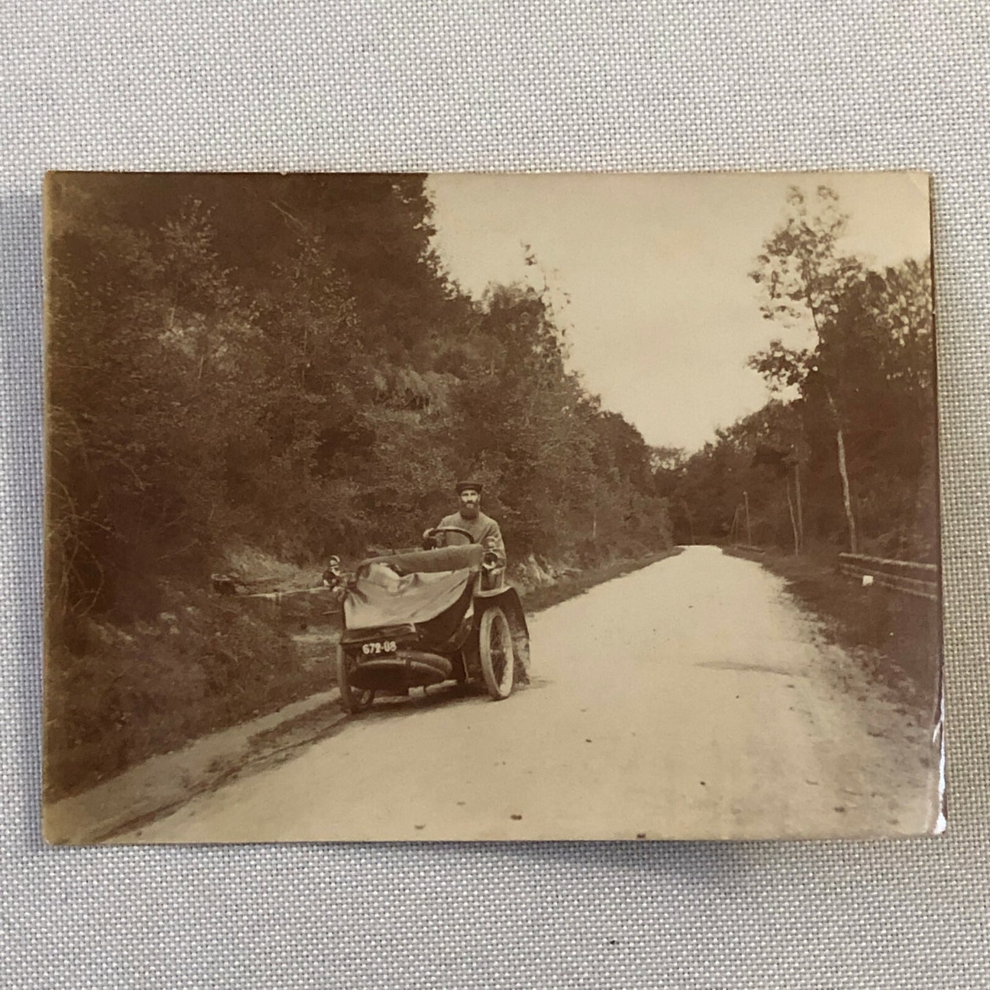 Antique Photo Photograph Print Bearded Man in Early Automobile 1909 Date Italian