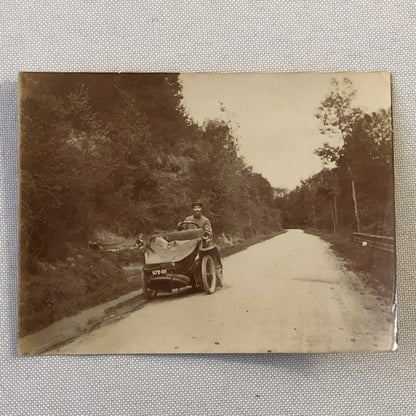 Antique Photo Photograph Print Bearded Man in Early Automobile 1909 Date Italian