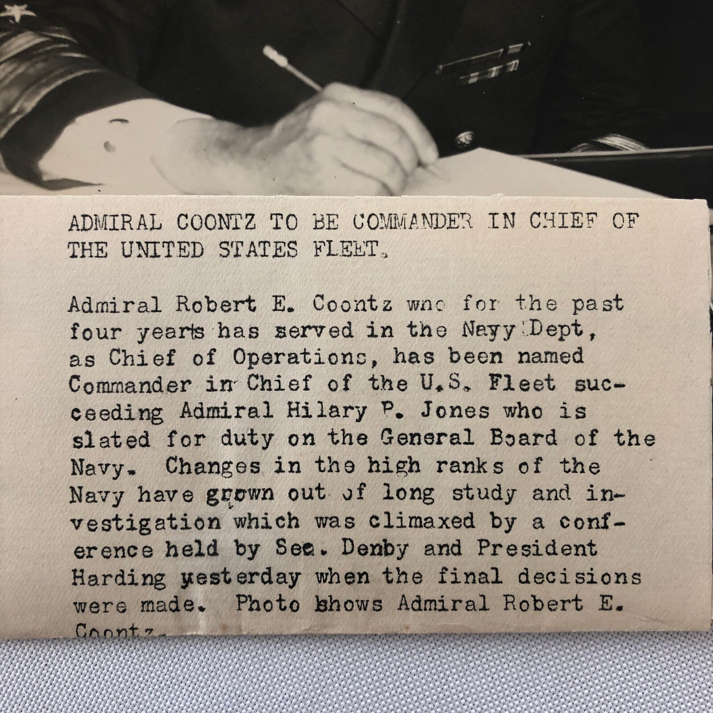 Press Photo Photograph Navy Admiral Robert E Coontz Commander Keystone Photo