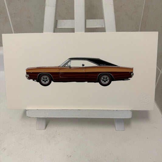 1968 Dodge Charger RT Muscle Car Automobile Illustration Art Drawing Hand Drawn