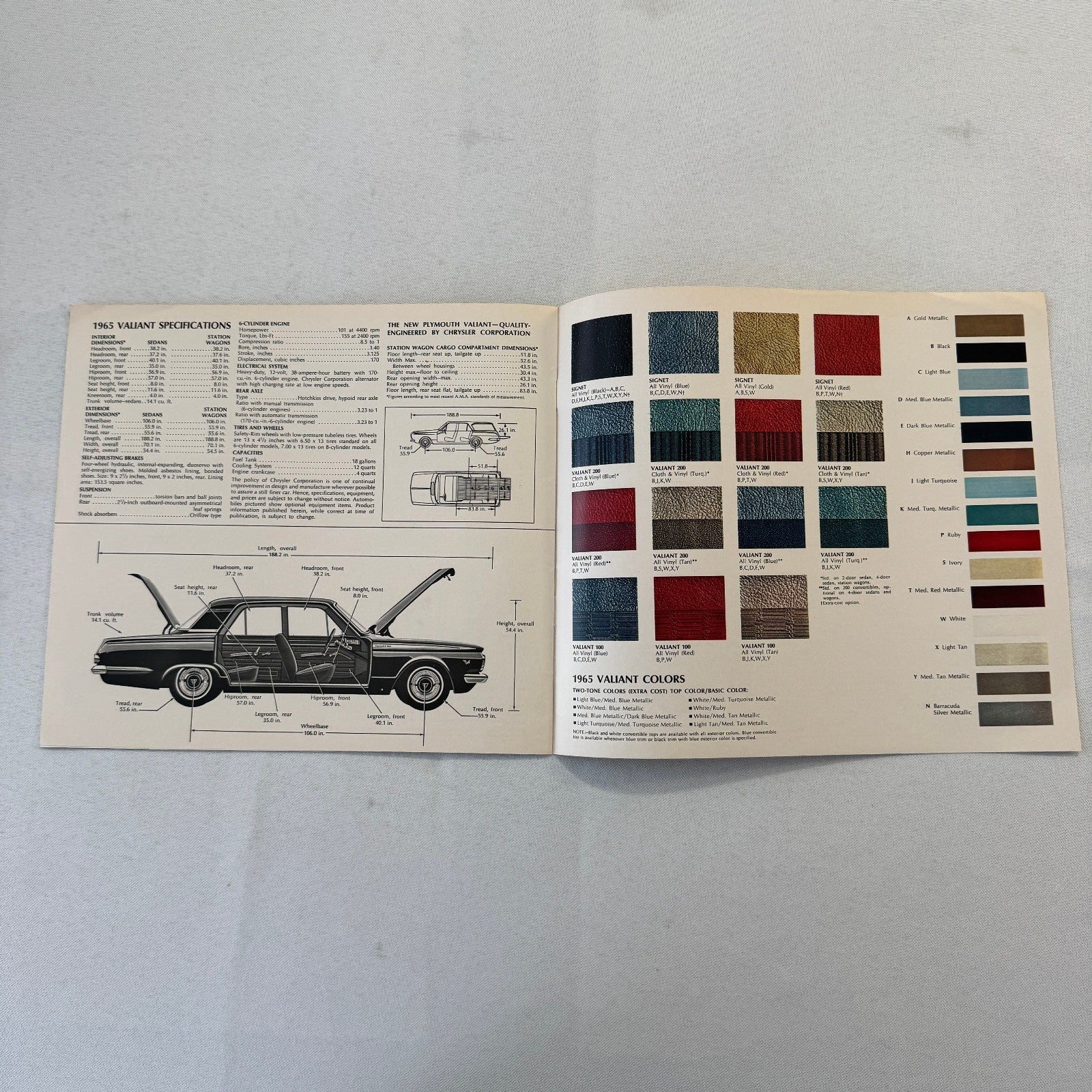 1965 Plymouth Valiant Car Sales Brochure Catalog Advertising Vintage