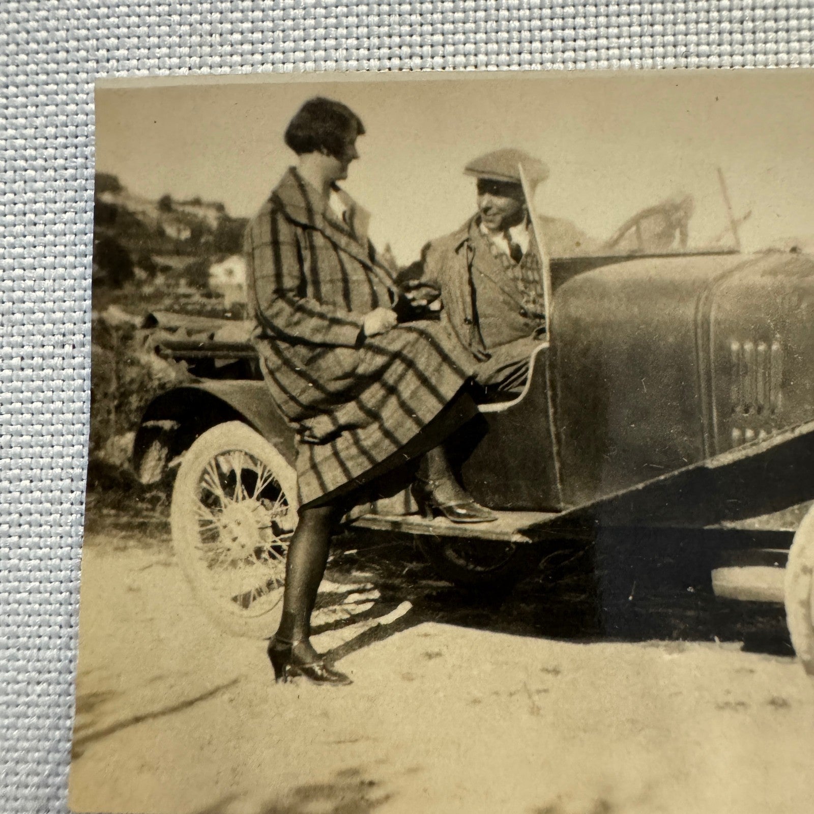 Vintage Photograph Photo Print Woman and Man with Early Car Automobile