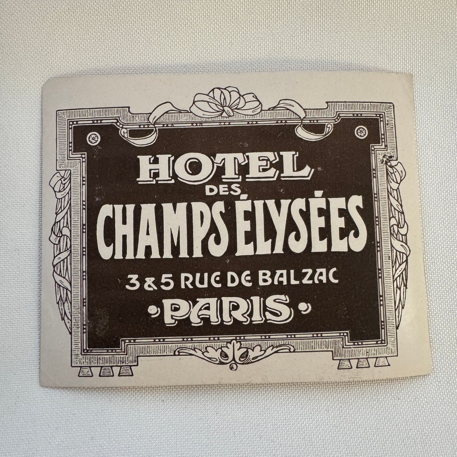 Vintage Travel Luggage Label Hotel Des Champs Elysees Paris France French