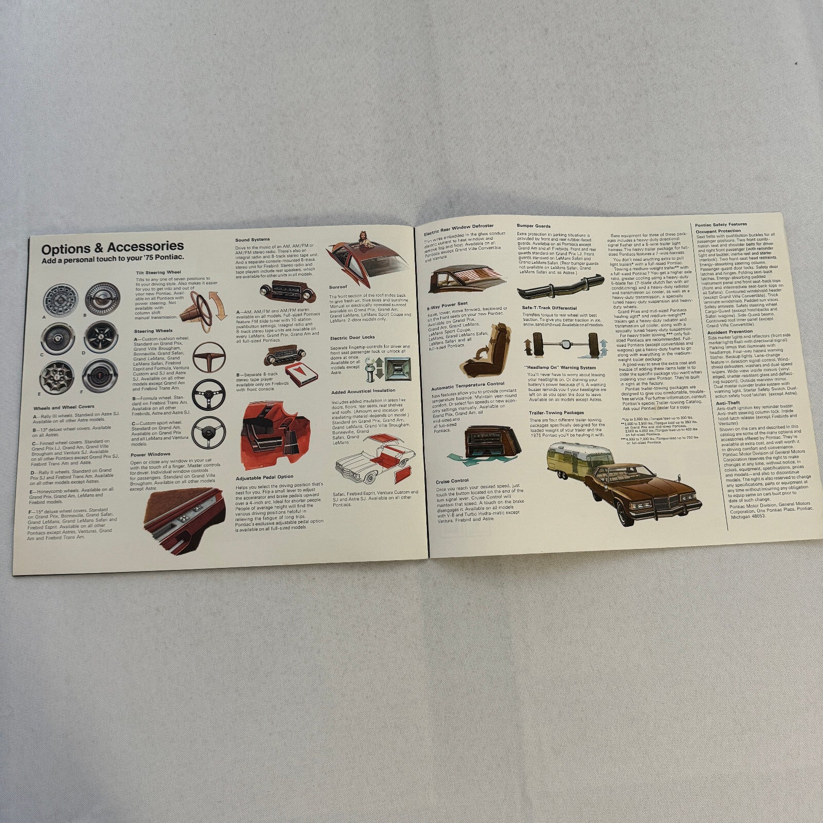 1975 Pontiac Car Sales Brochure Catalog Firebird Grand Am LeMans Grand Ville +