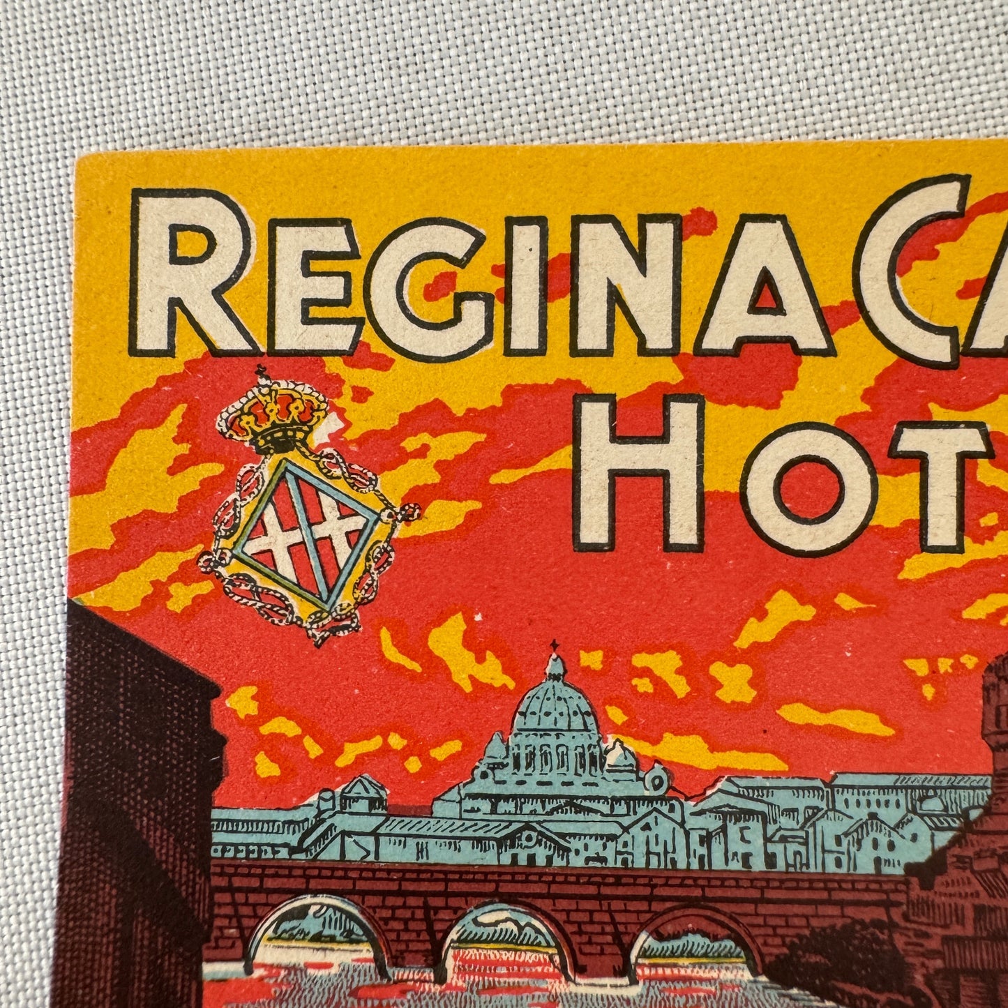 Vintage Hotel Travel Luggage Label Regina Carlton Hotel Roma Rome Italy Italian