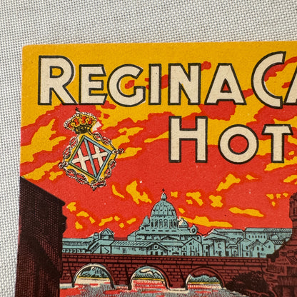Vintage Hotel Travel Luggage Label Regina Carlton Hotel Roma Rome Italy Italian