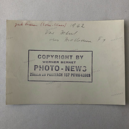 Vintage Racing Photo Photograph Jack Brabham Driver in Lotus Climax Car 1962