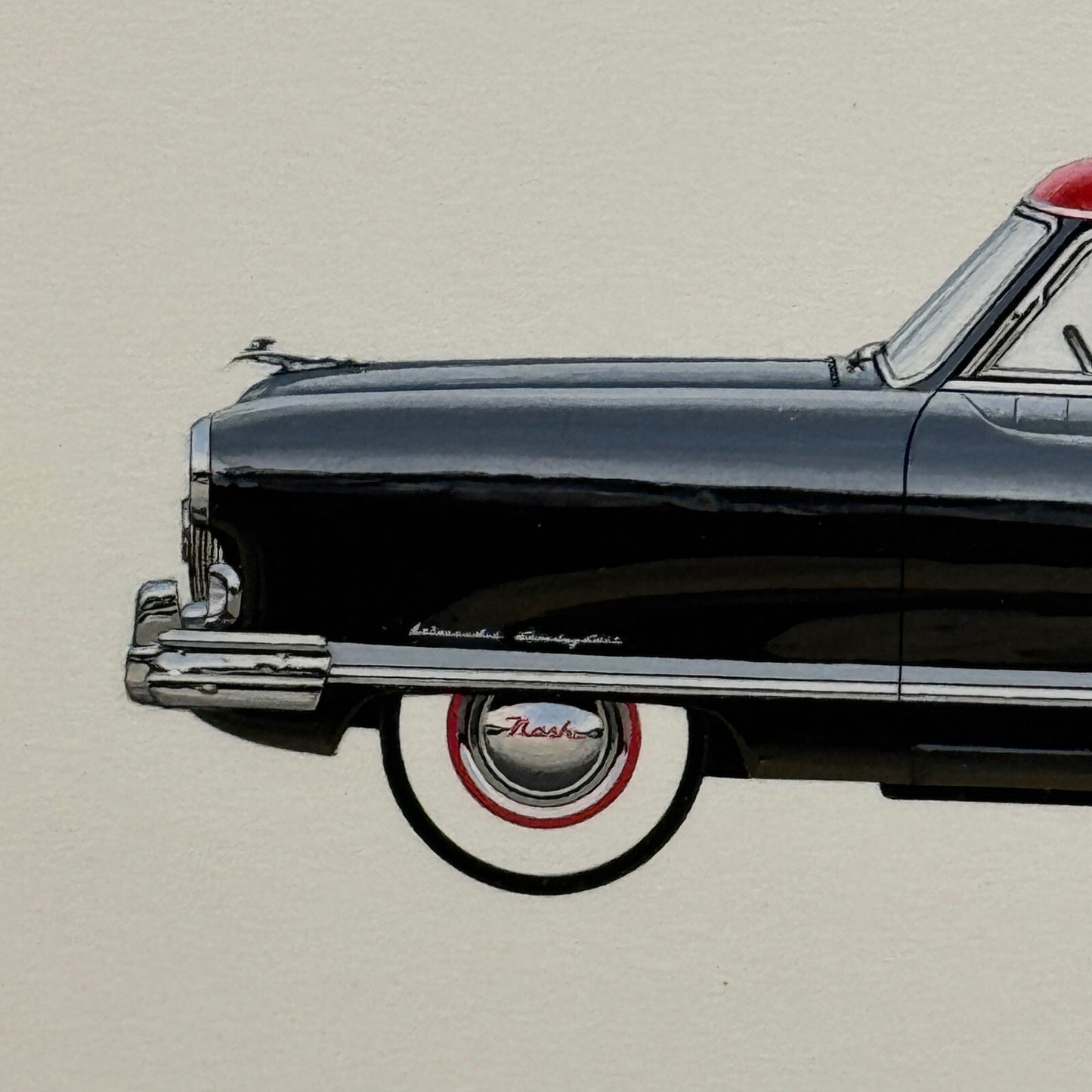 1953 Nash Ambassador Club Coupe Car Illustration Art Drawing Vintage Miniature