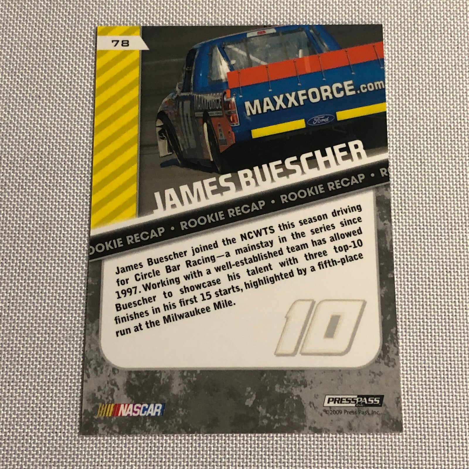 2010 Press Pass Rookie Recap RC James Buescher /100 NASCAR Card