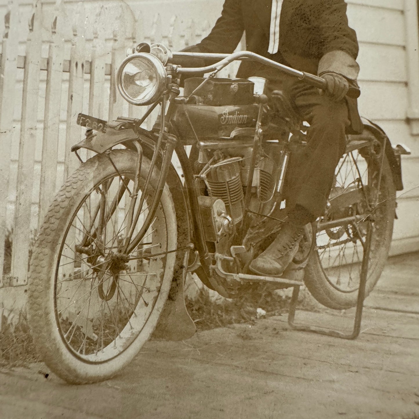 Antique Indian Motorcycle Bicycle Rider Real Photo Postcard RPPC Vintage Bike