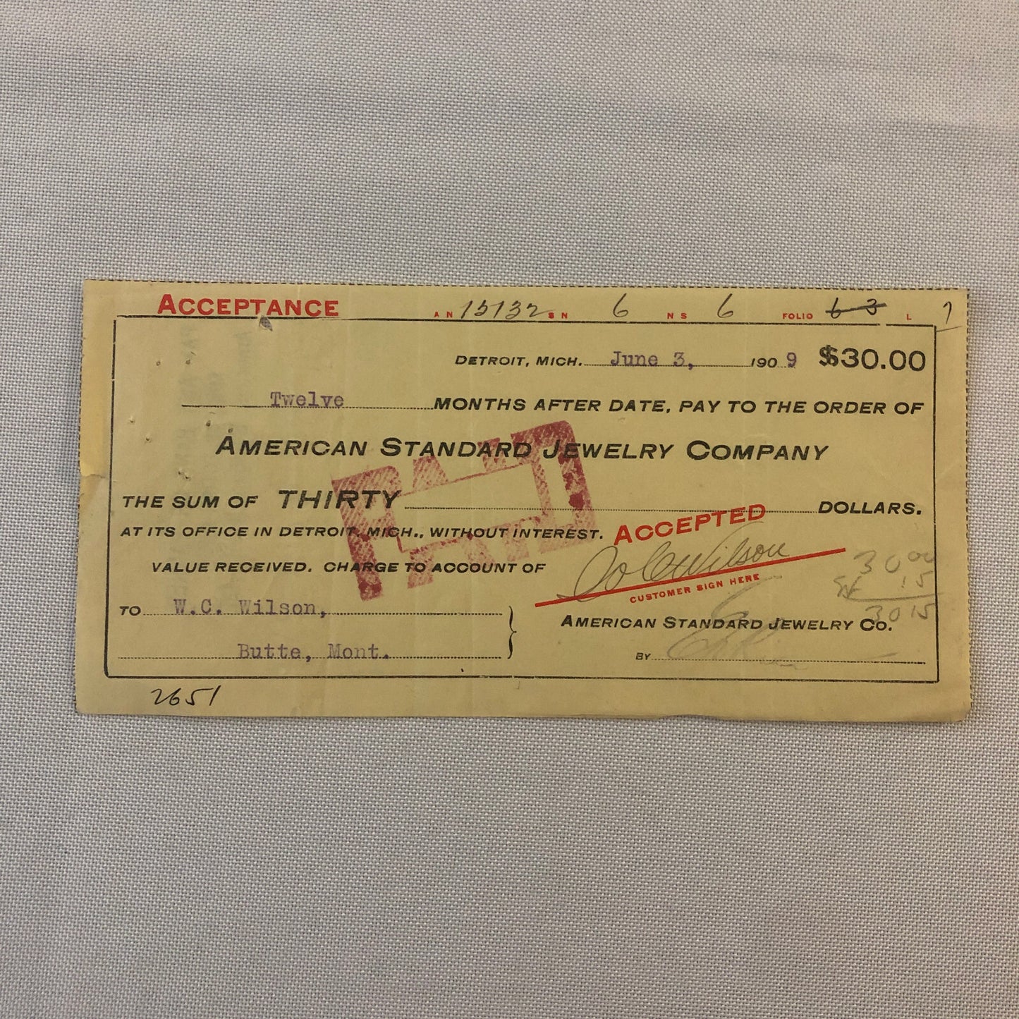American Standard Jewelry Company Document Ephemera Lot 2x 1909