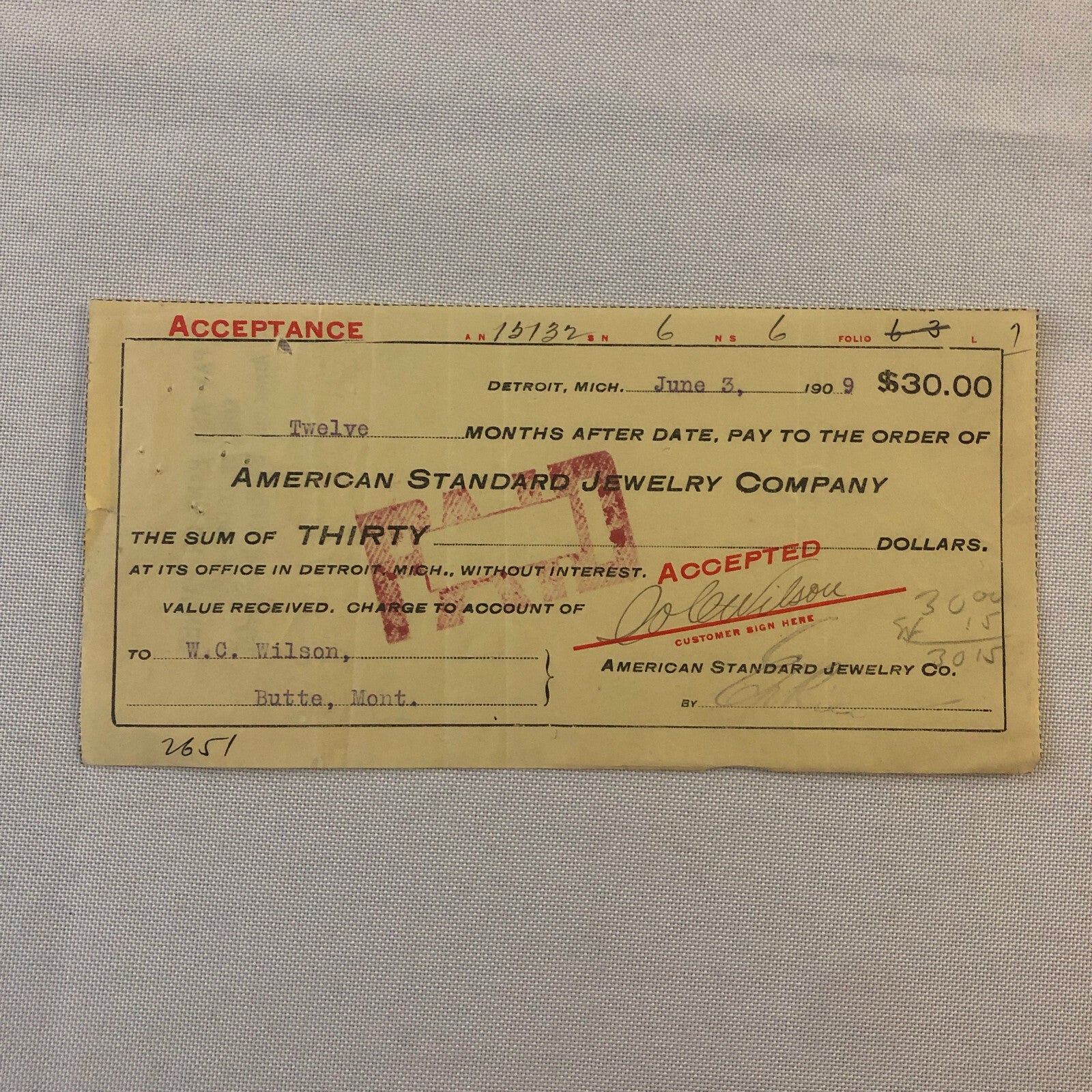 American Standard Jewelry Company Document Ephemera Lot 2x 1909