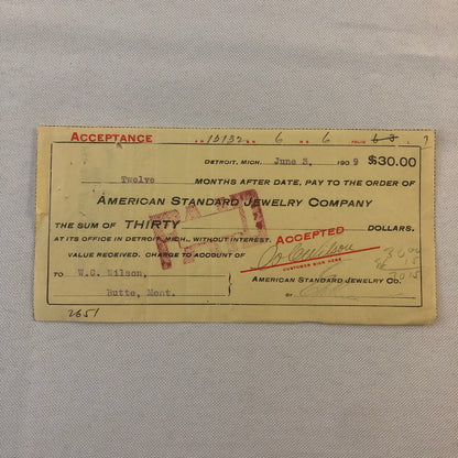 American Standard Jewelry Company Document Ephemera Lot 2x 1909