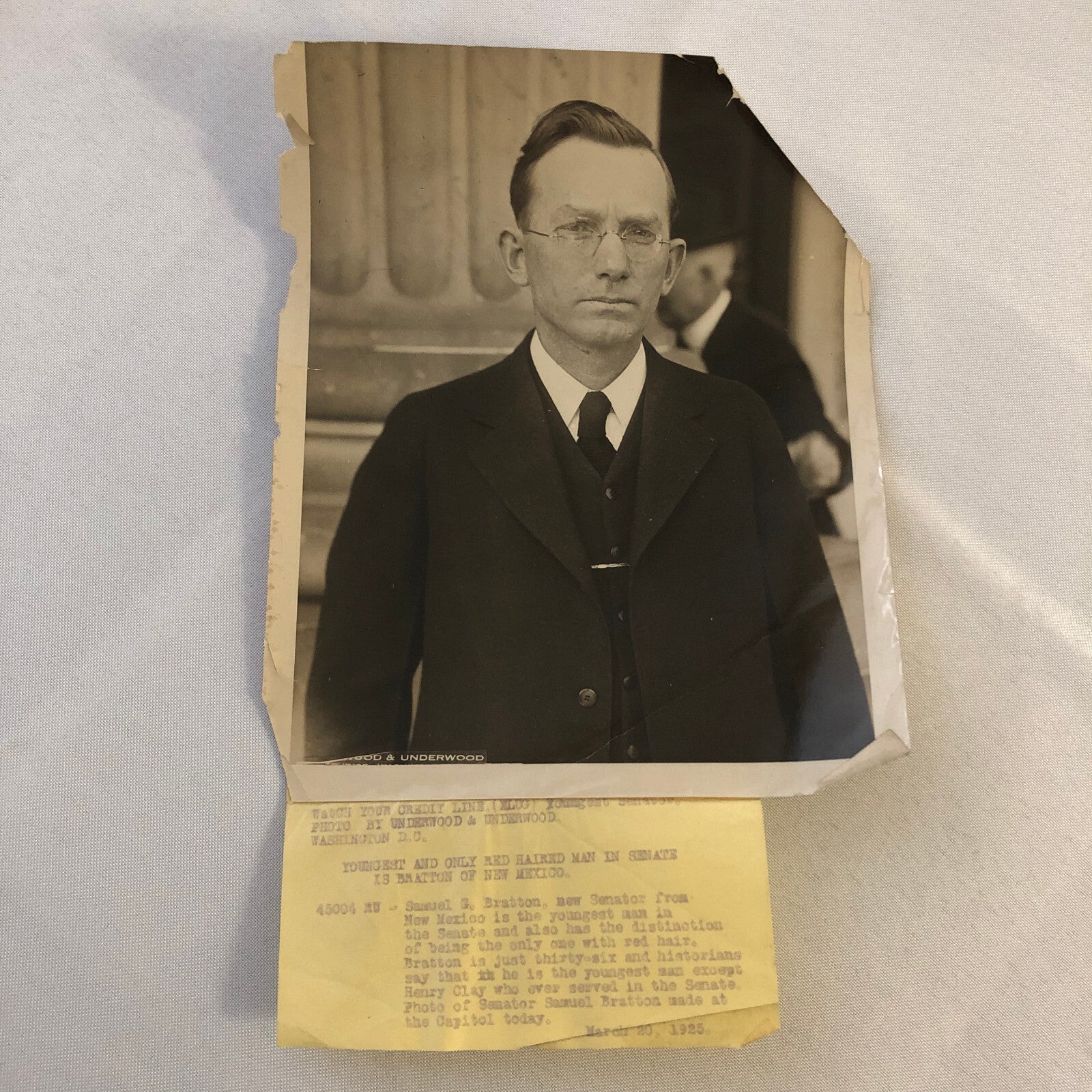 Press Photo Photograph Samuel G Bratton 1925 Only Red Headed Senator Underwood