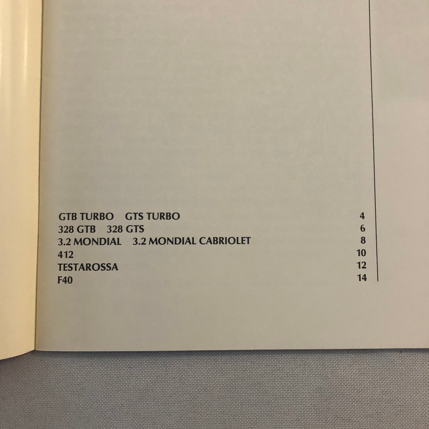 Ferrari Sales Brochure GTB GTS Turbo 328 Mondial 412 Testarossa F40 FRENCH TEXT