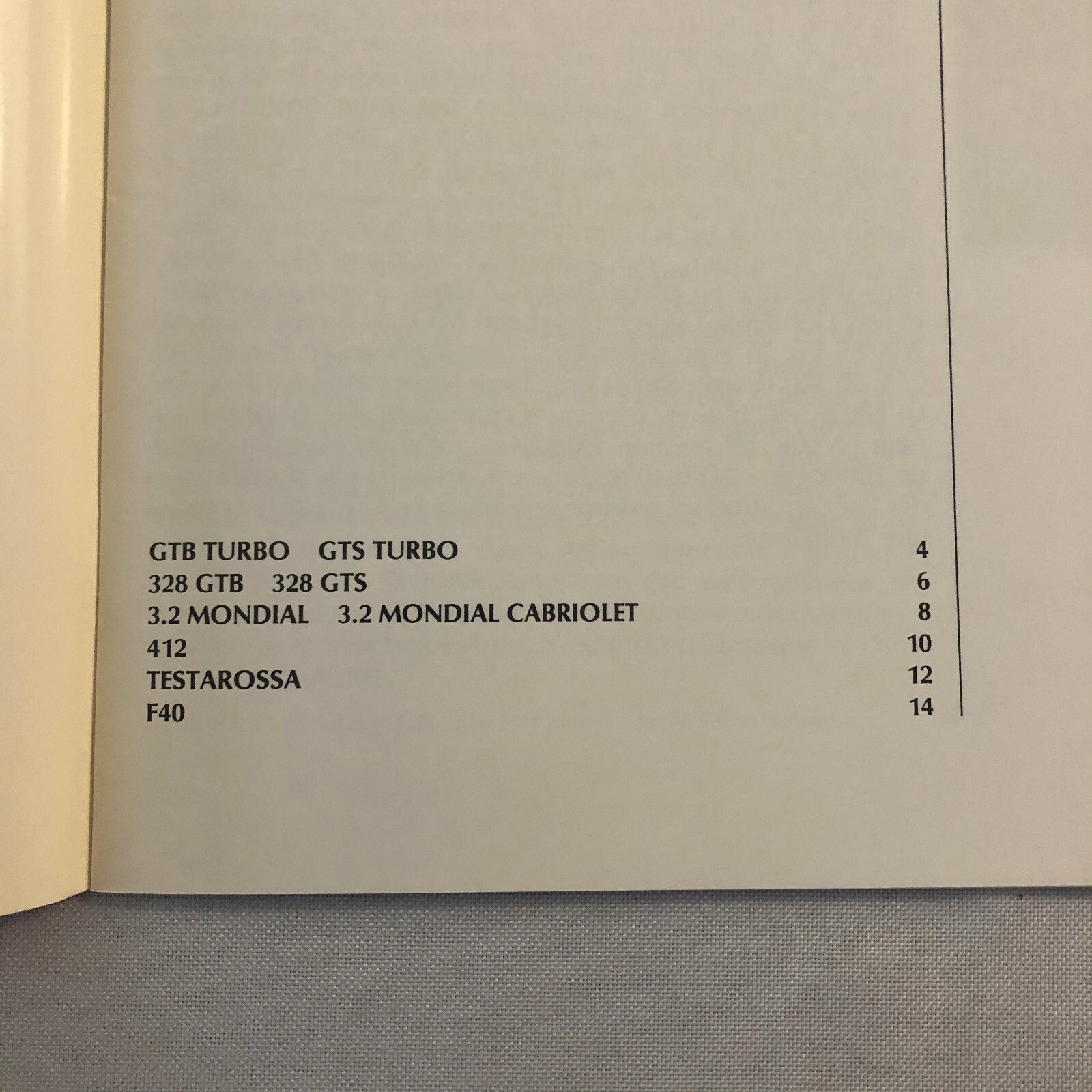 Ferrari Sales Brochure GTB GTS Turbo 328 Mondial 412 Testarossa F40 FRENCH TEXT