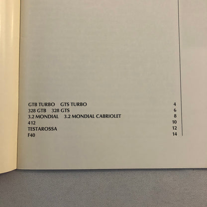 Ferrari Sales Brochure GTB GTS Turbo 328 Mondial 412 Testarossa F40 FRENCH TEXT