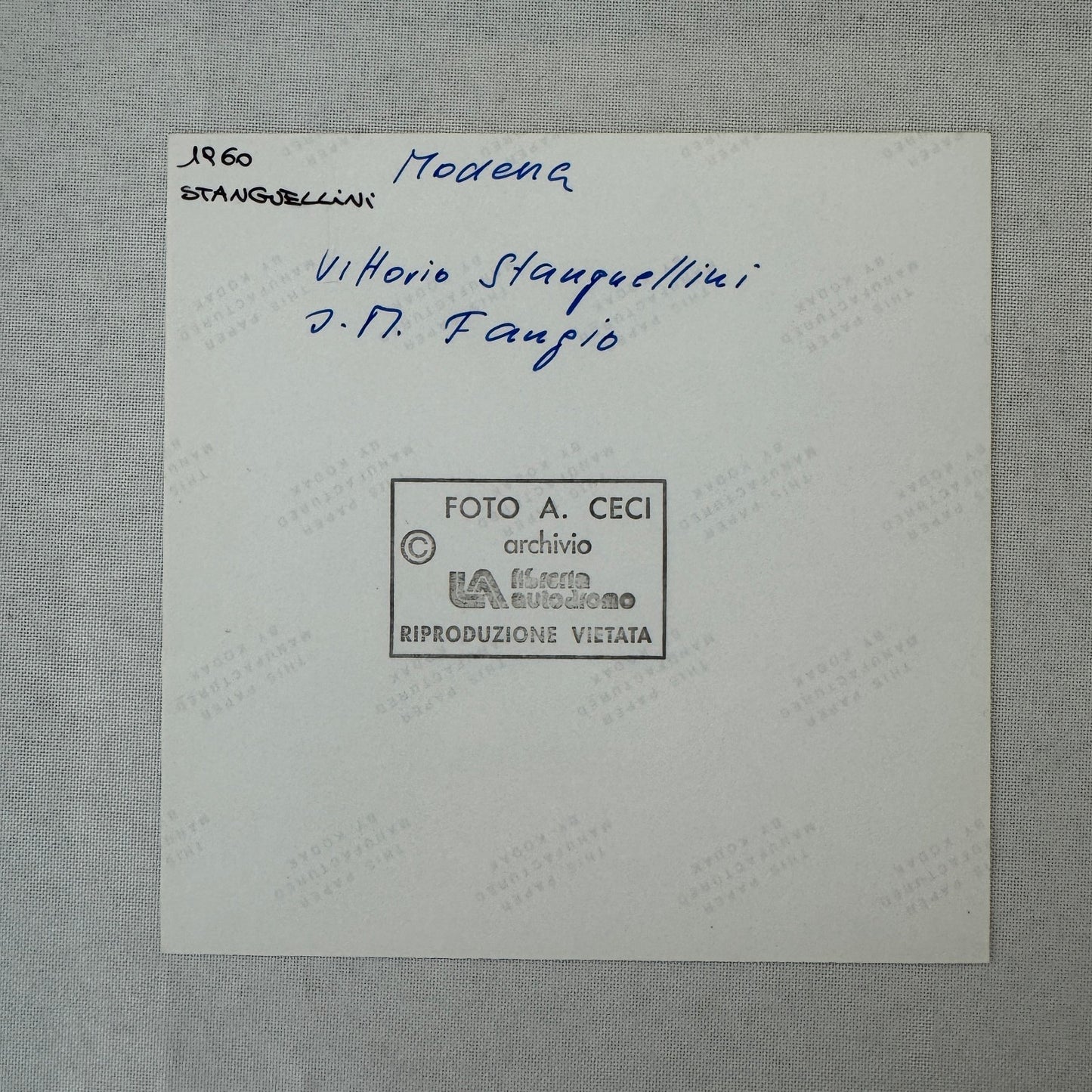 Juan Manuel Fangio Vittorio Stanguellini 1960 Car Racing Photo Modern Print