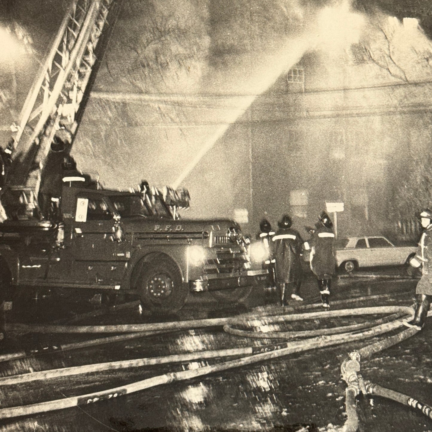 Firefighting Fire Fighter Fire Photo Photograph Print Vintage Fire Truck