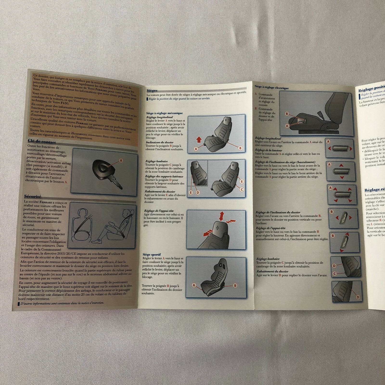 Ferrari F430 430 Quick Reference Guide Owners Manual - FRENCH TEXT 