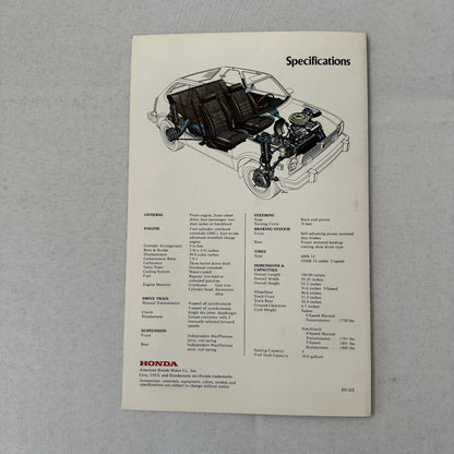 Honda Civic CVCC Sedan Hatch 5 Speed Sales Brochure Catalog 1976 1977