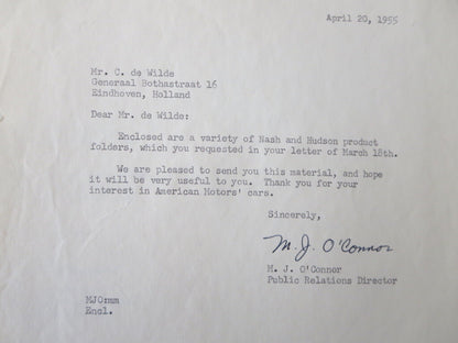 1949 - 1955 Nash Motors Car Company Letter Letterhead Document Lot of 8