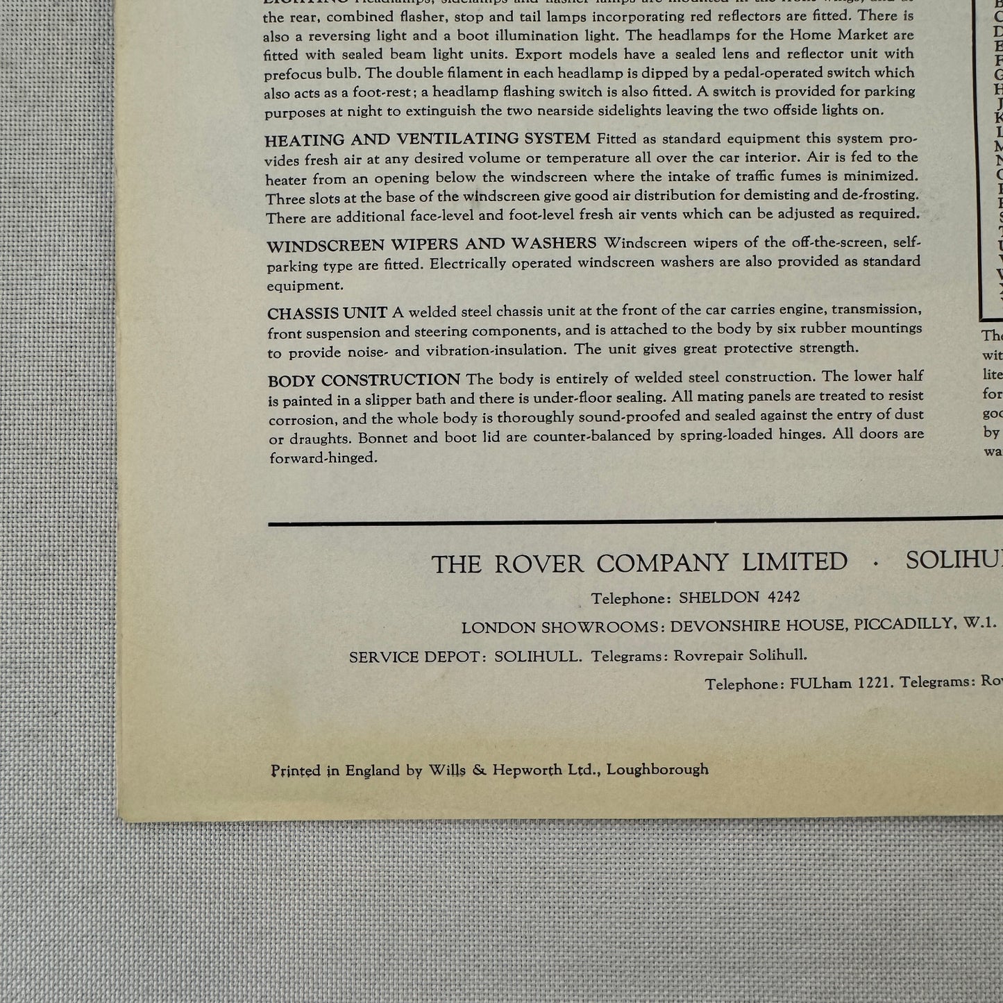 Rover 3 Litre Saloon Mark II and Coupe Sales Brochure Catalog Vintage