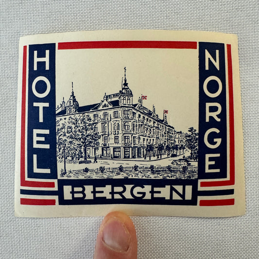 Vintage Hotel Travel Luggage Label Hotel Bergen Norway Norwegian Norge