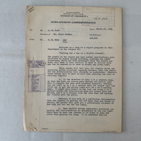 1954 California Traffic Study Civil Engineering Road Construction Documents