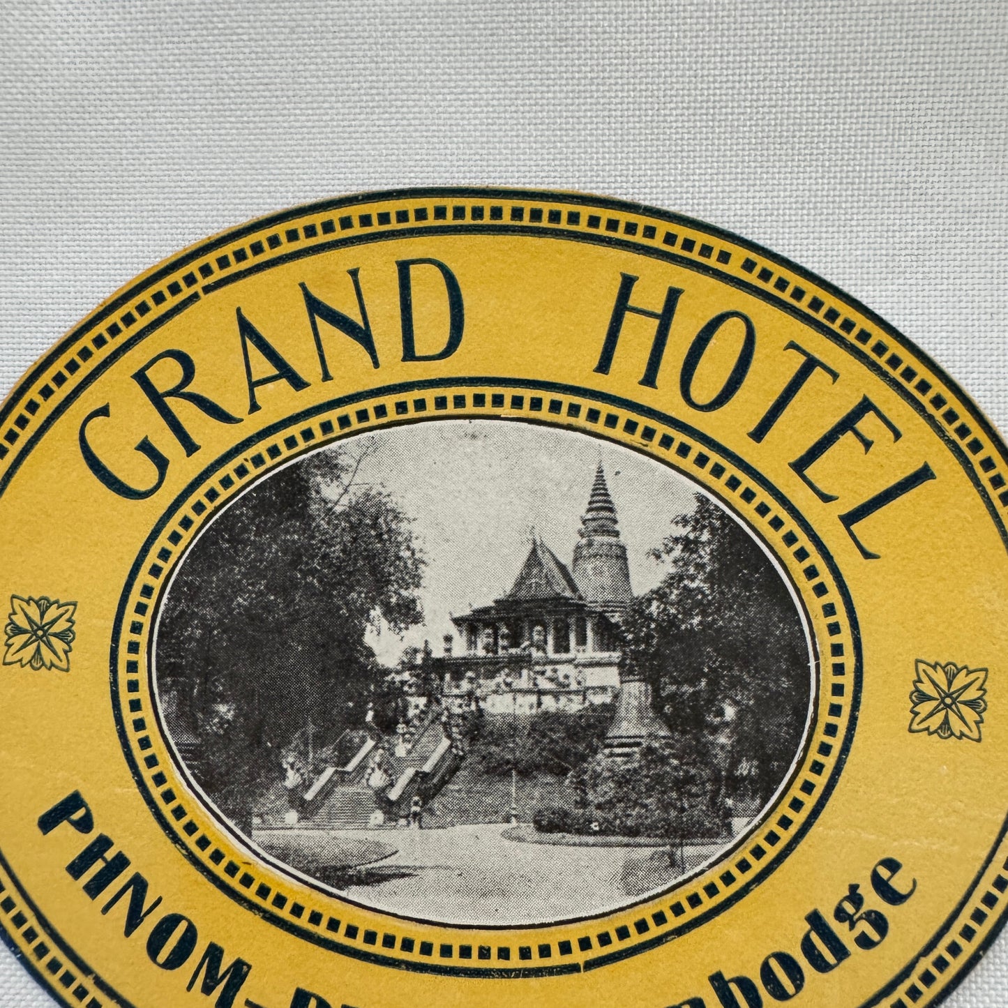 Vintage Travel Luggage Label Grand Hotel Phnom Penh Cambodia Cambodge Cambodian