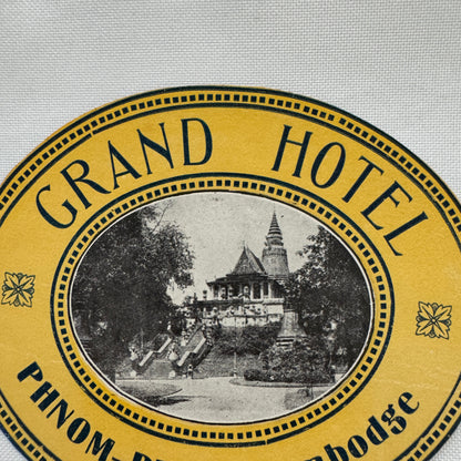 Vintage Travel Luggage Label Grand Hotel Phnom Penh Cambodia Cambodge Cambodian