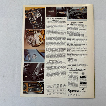 Plymouth Cricket Car Sales Brochure Catalog Canadian Formula S Coupe Sedan Wagon
