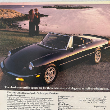 1985 Alfa Romeo Spider Veloce and GTV-6 2.5 Coupe Sales Sheet Brochure GTV 6