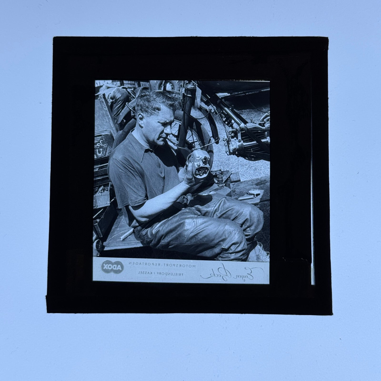 Antique Glass Plate Lantern Slide Motorcycle Sidecar Racing Hein Thorn Prikker