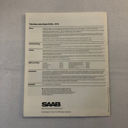 1979 Saab 96 GL Sales Brochure Catalog Advertising Vintage SWEDISH TEXT