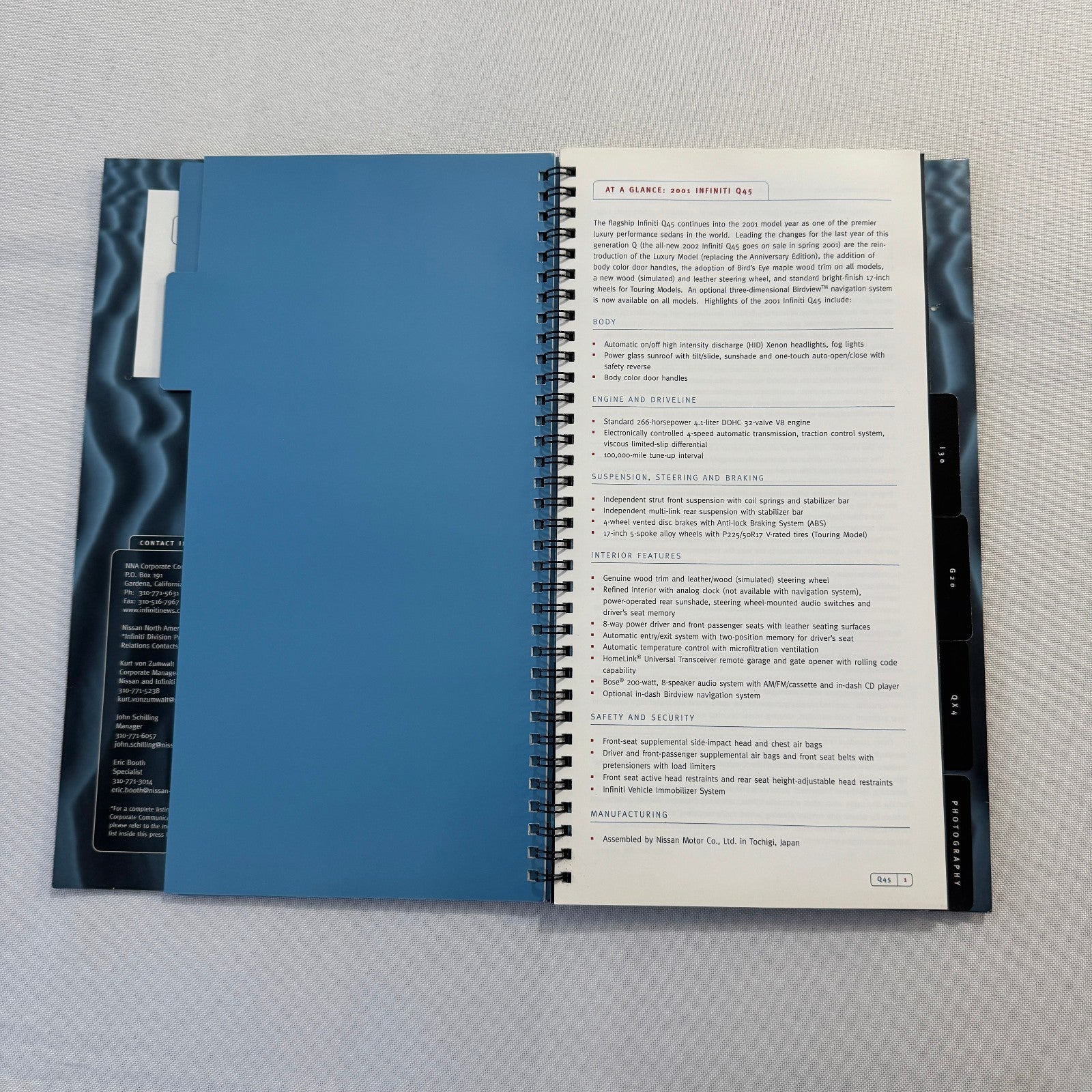 2001 Infiniti Car Press Kit Brochure Q45 I30 G20 QX4 Photo CD 35mm Slides