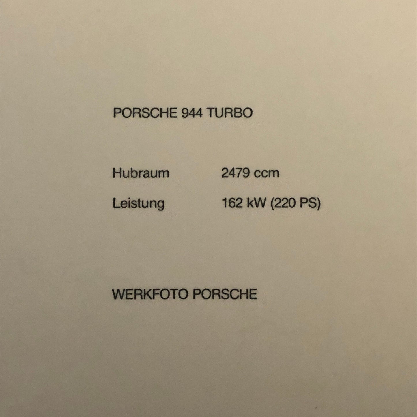 Vintage Porsche 944 Turbo Factory Press Photo Photograph Werkfoto