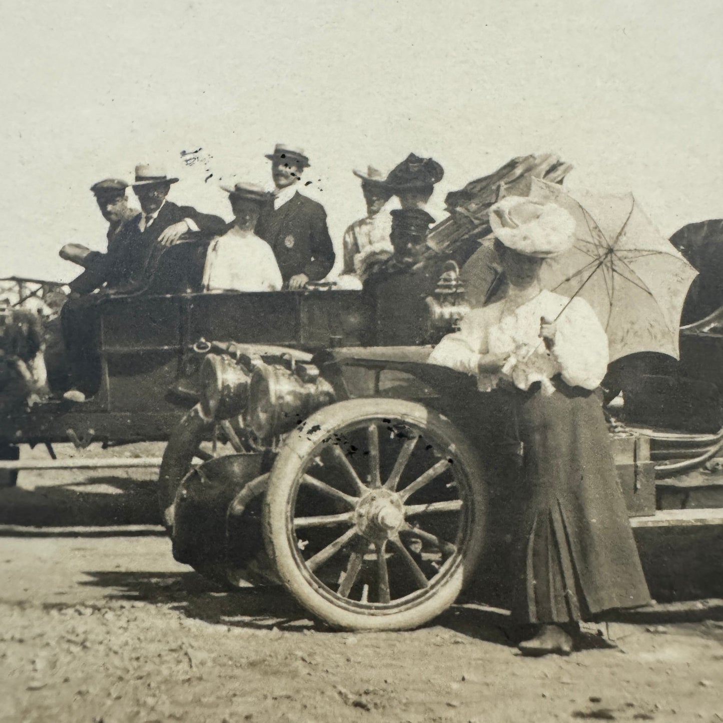 Vintage Real Photo Postcard RPPC People with Early Automobile Car Vehicle