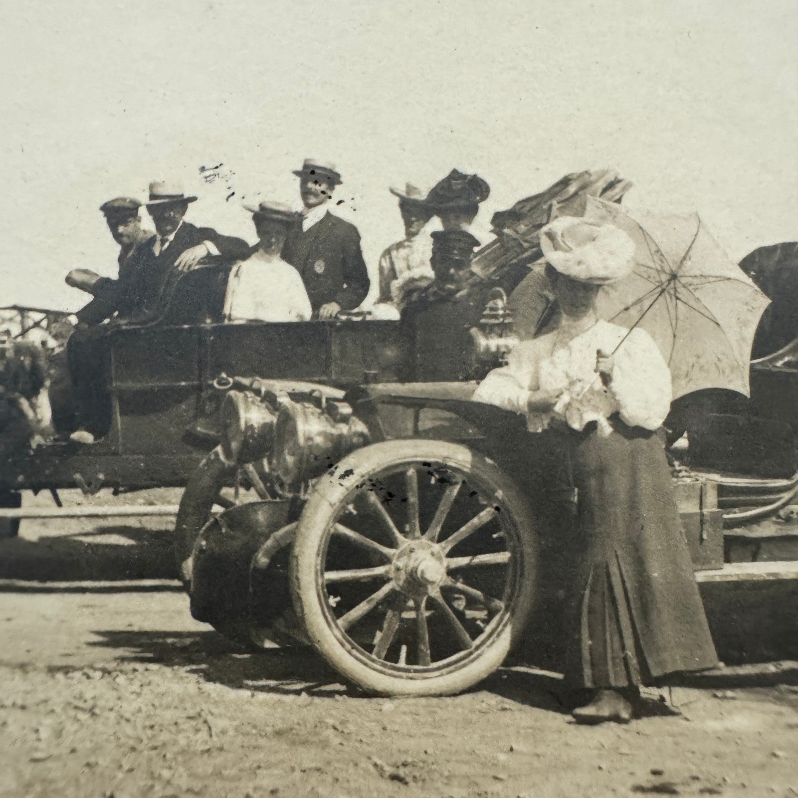 Vintage Real Photo Postcard RPPC People with Early Automobile Car Vehicle