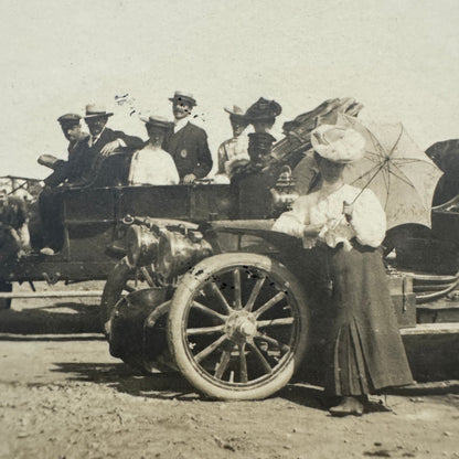 Vintage Real Photo Postcard RPPC People with Early Automobile Car Vehicle