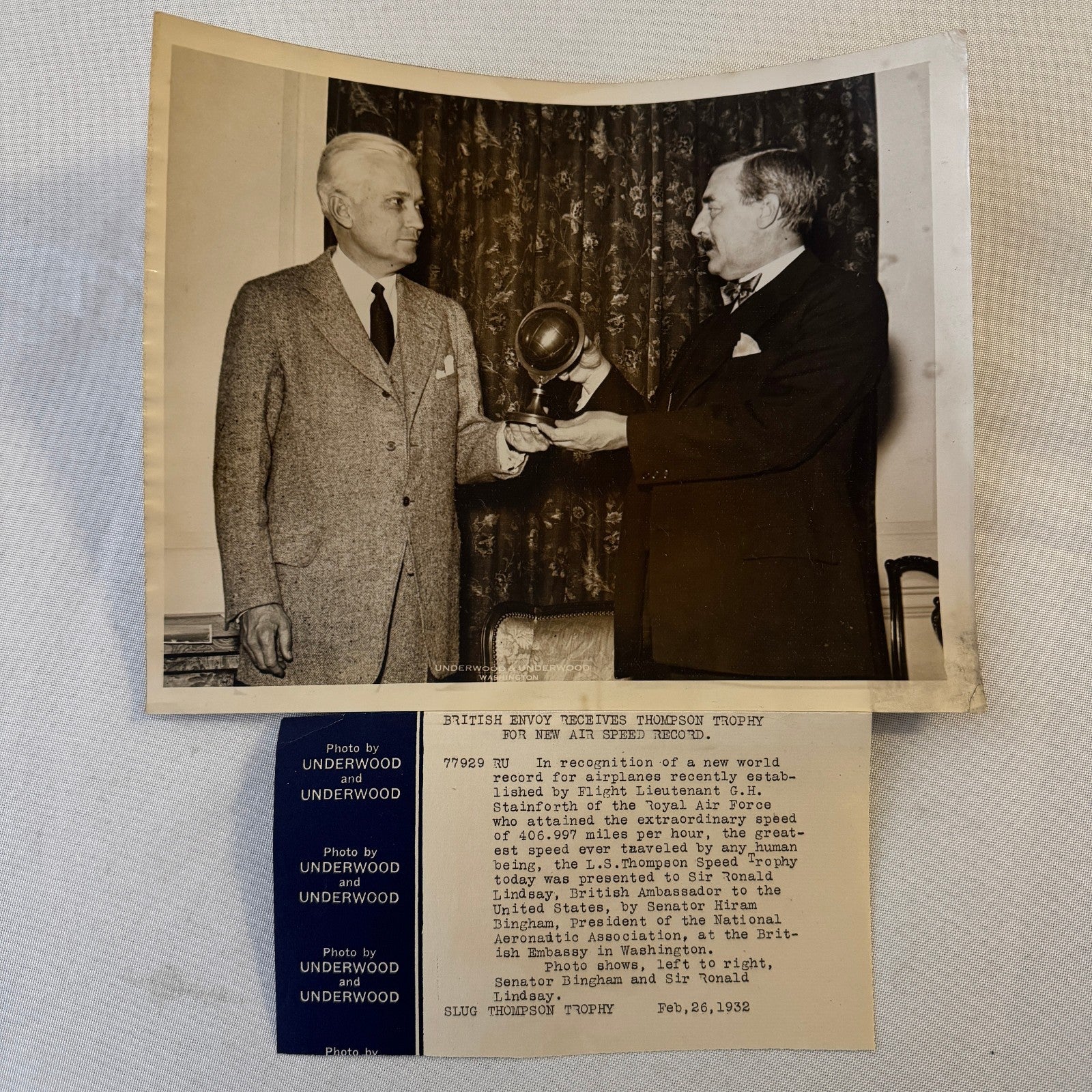 Press Photo Photograph Aviation Aircraft Speed Record 1932 G.H. Stainforth
