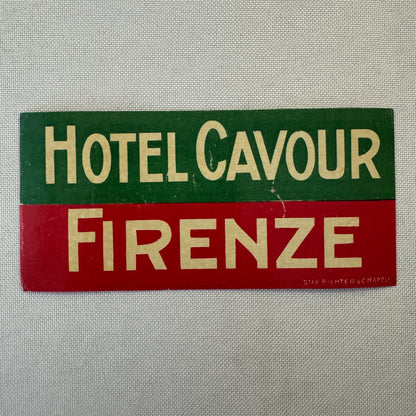 Vintage Hotel Travel Luggage Label Hotel Cavour Firenze Florence Italy Italian