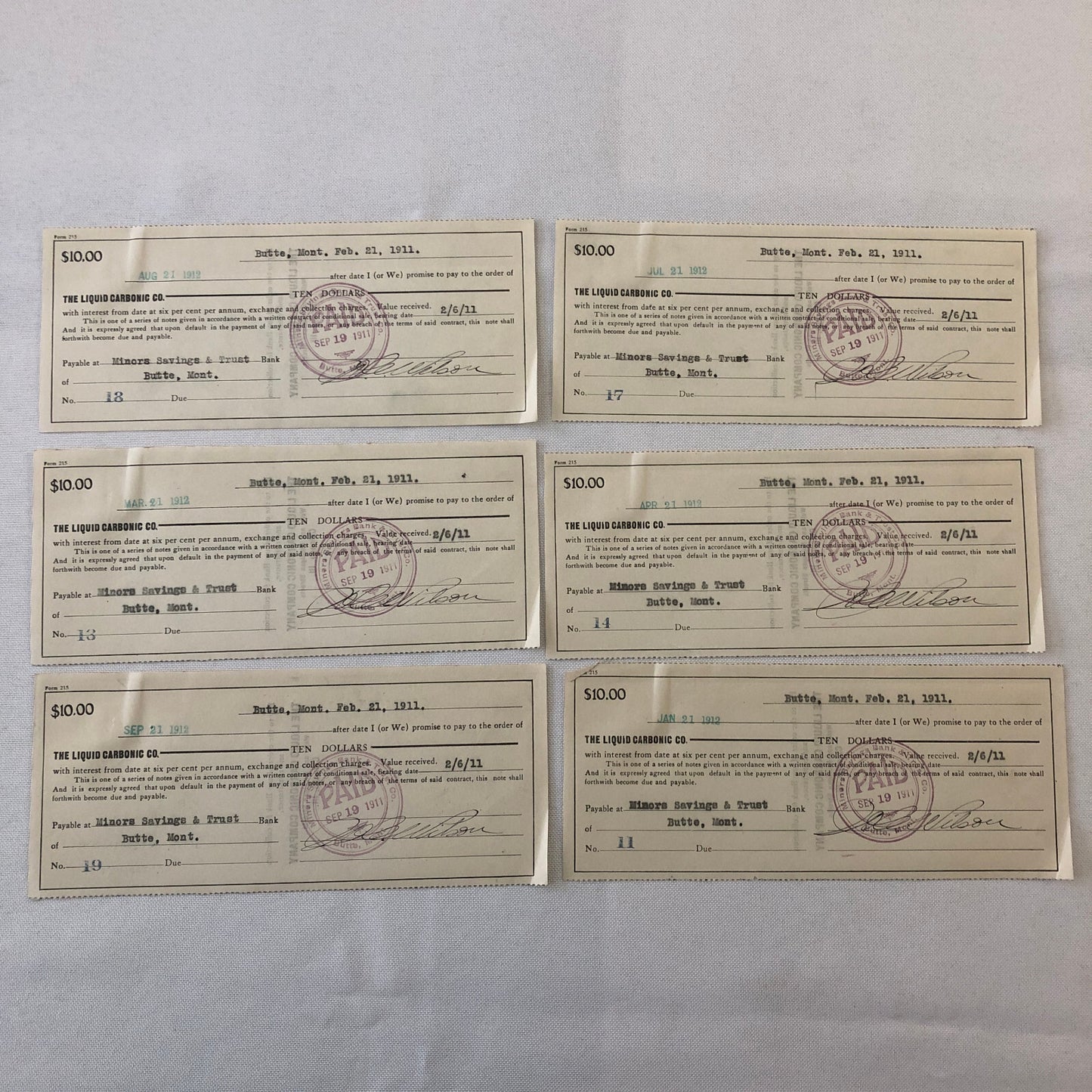 Liquid Carbonic Company Receipt Payment Note Document Ephemera Lot 26x 1911