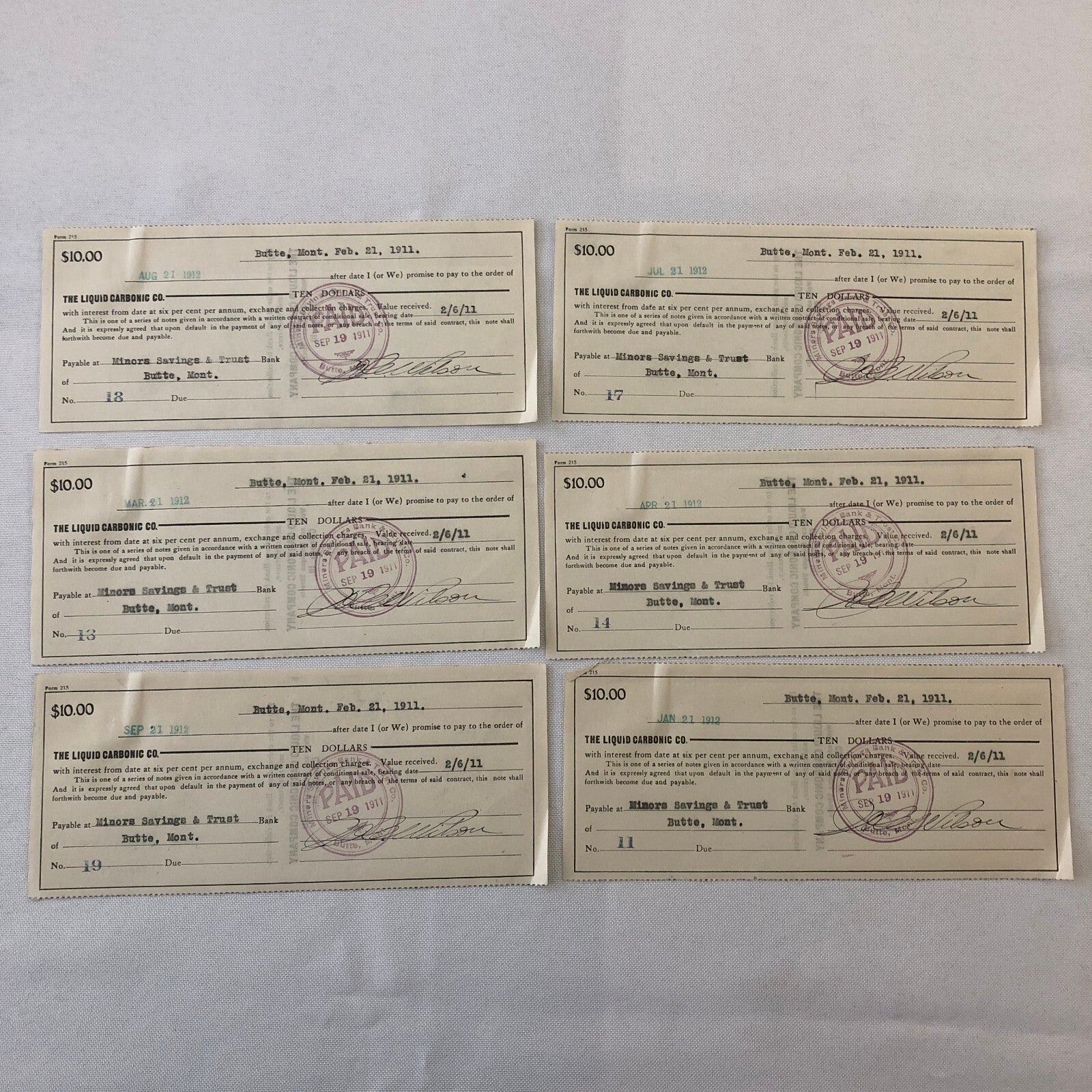 Liquid Carbonic Company Receipt Payment Note Document Ephemera Lot 26x 1911