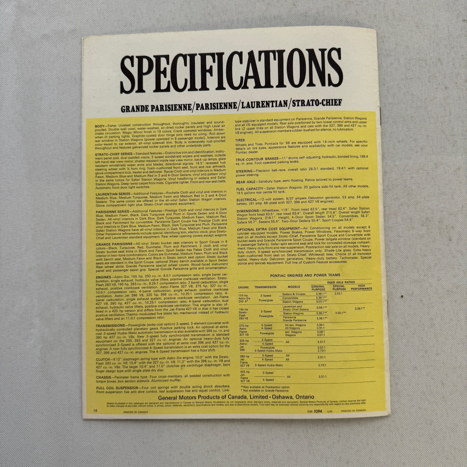 1966 Pontiac Sales Brochure Catalog Grand Parisienne Laurentian Strato Chief