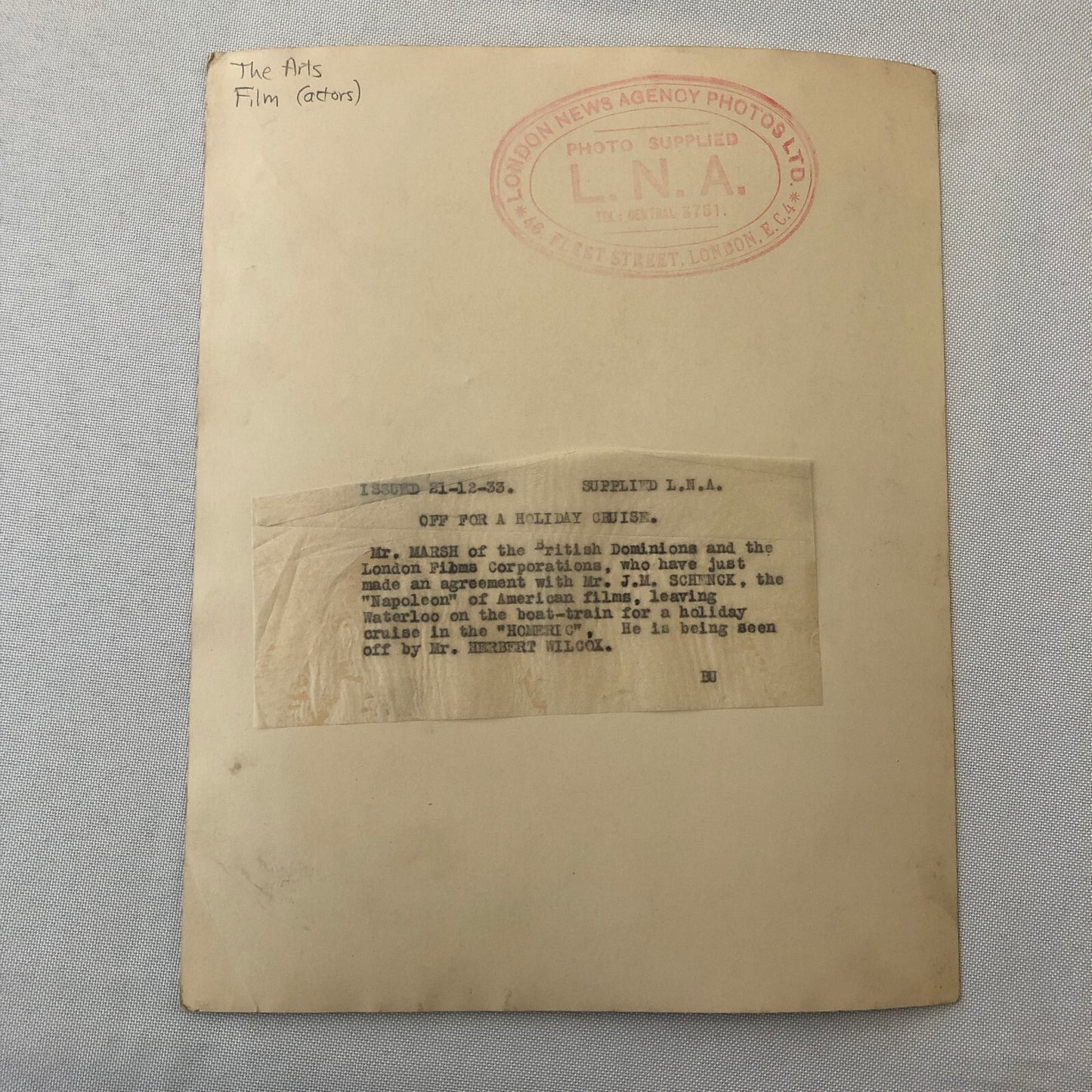 Press Photo Photograph 1933 Movie Film Executive Leaves on Cruise