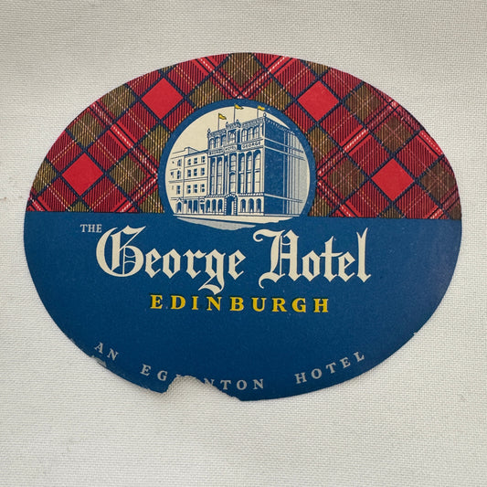 Vintage Travel Luggage Label The Geoge Hotel Edinburgh Scotland