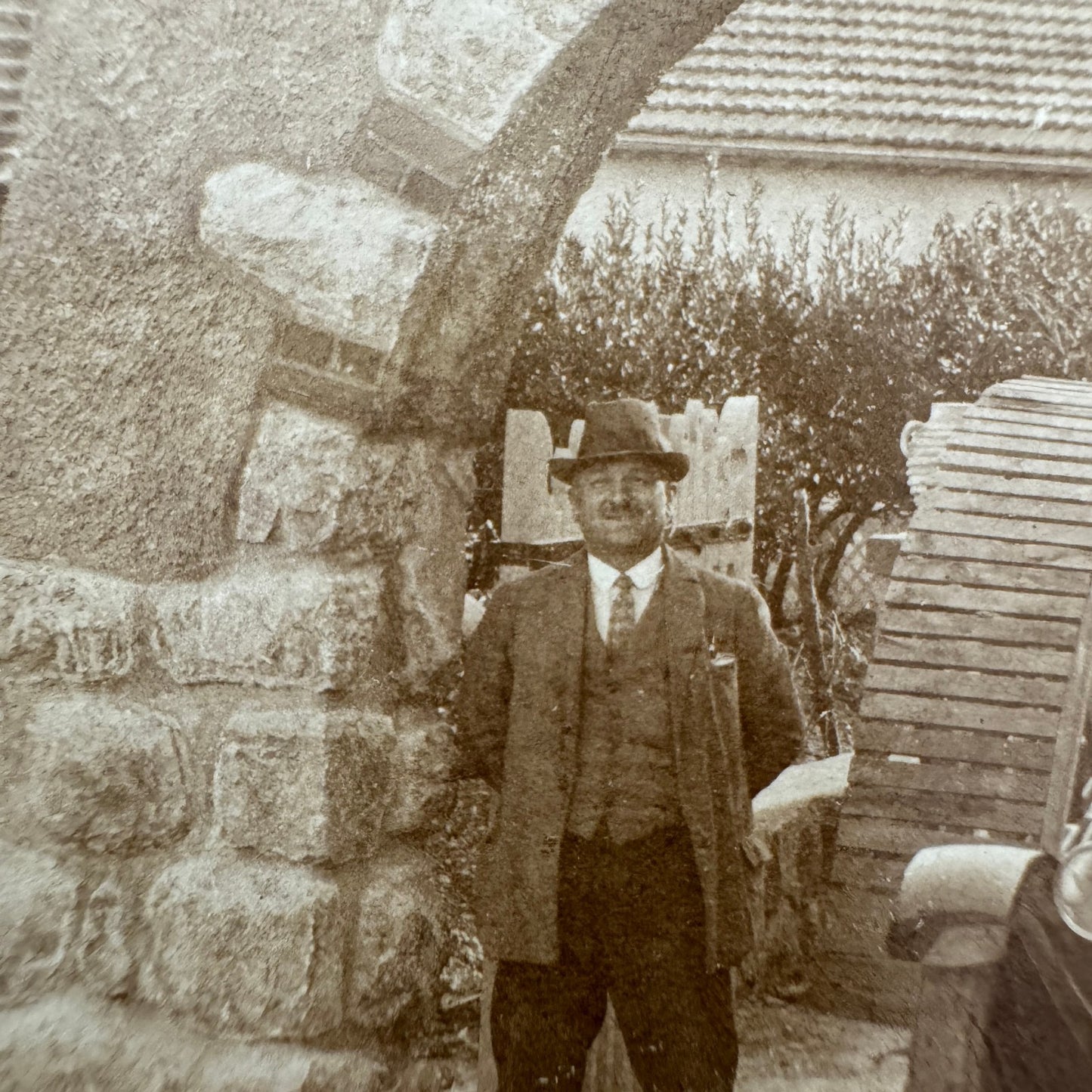 Vintage Photograph Men with Early Automobile Building AMAZING Image