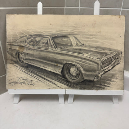 Dodge Charger Vintage Car Illustration Drawing Sketch Original Art Signed
